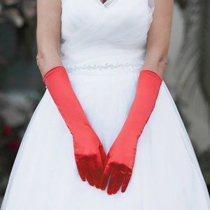 Medium Satin Wedding Gloves, Red